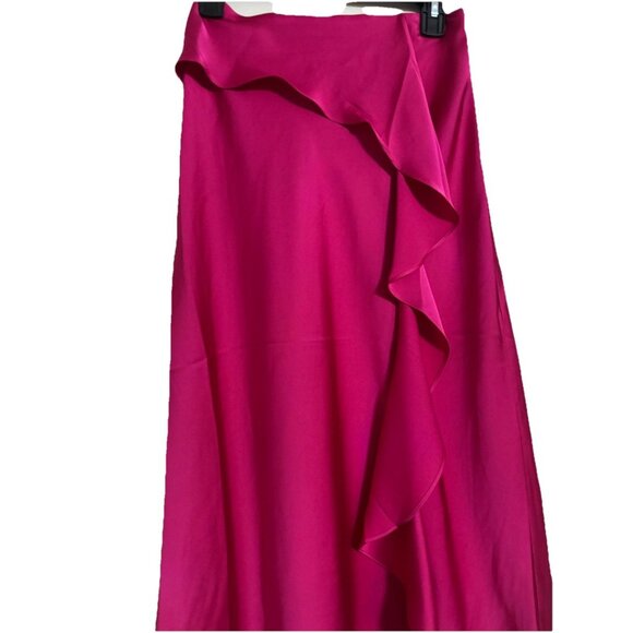 Express Womens Pink Satin Ruffled Midi Skirt Elastic Waist NWT Dainty Sz XS - Picture 3 of 7